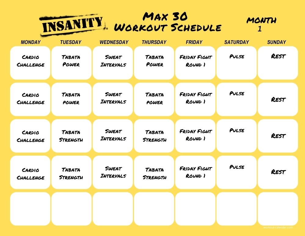 Insanity Max 30 - Print A Workout Calendar